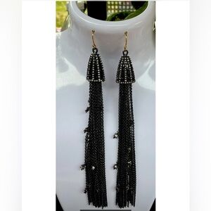🆕 ALEXIS BITTAR Crystal Cascading Long Gunmetal Chain Tassel Earrings-NWOT